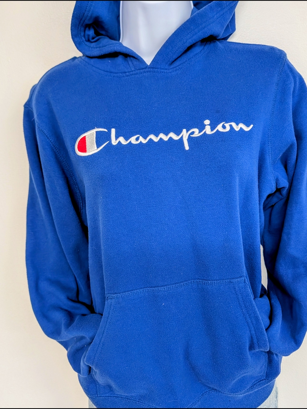 Champion Blue Kids Script Logo Hoodie